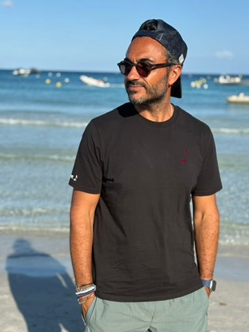 T-shirt noir unisexe – Logo Note en velours bordeaux