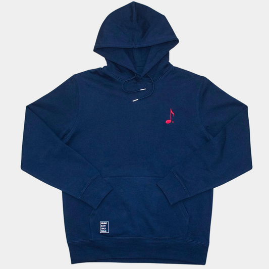 Sweat à capuche bleu marine – Note brodée rouge - unisex