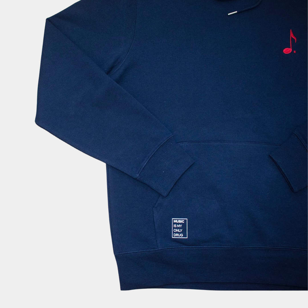 Sweat à capuche bleu marine – Note brodée rouge - unisex