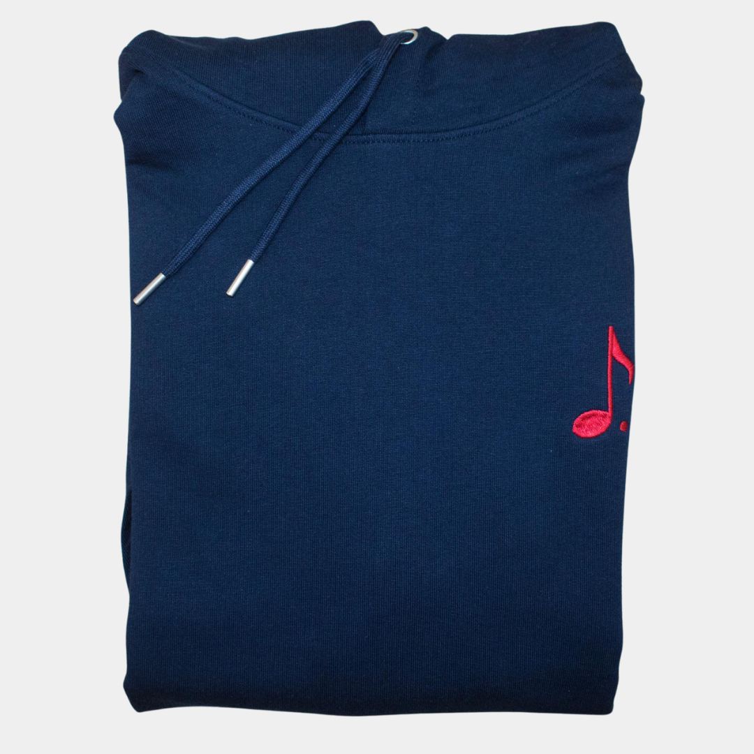 Sweat à capuche bleu marine – Note brodée rouge - unisex