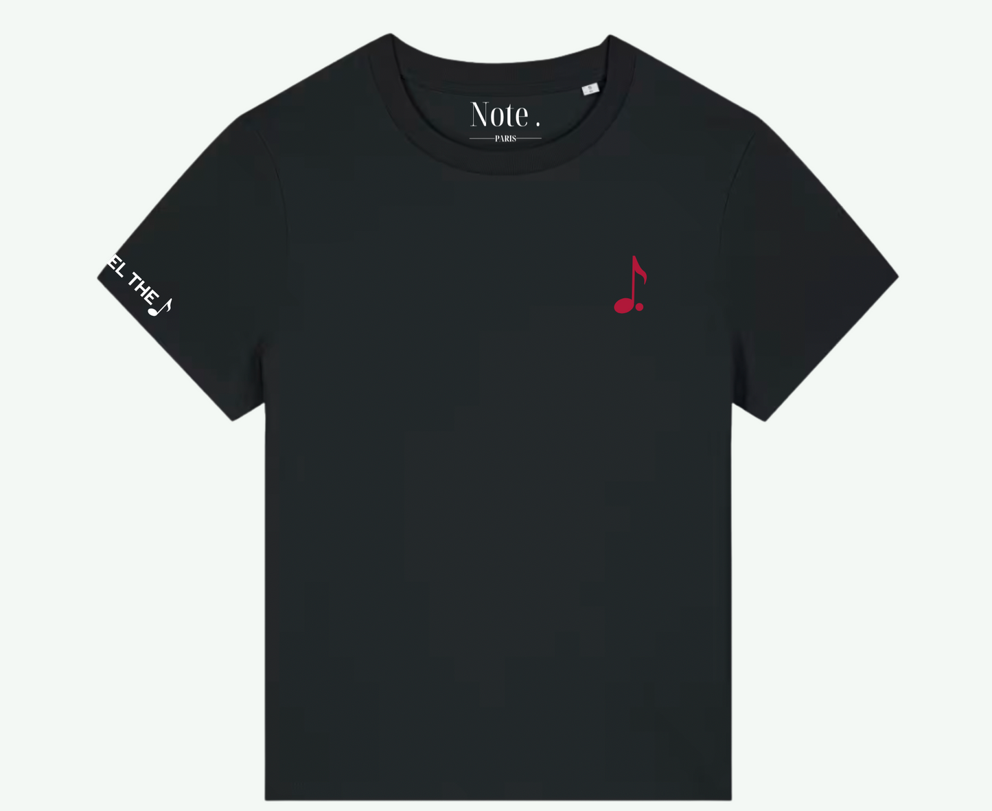 T-shirt noir unisexe – Logo Note en velours bordeaux