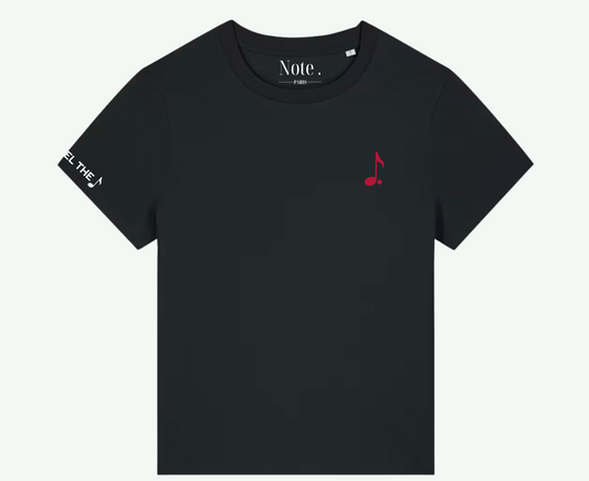 T-shirt noir unisexe – Logo Note en velours bordeaux