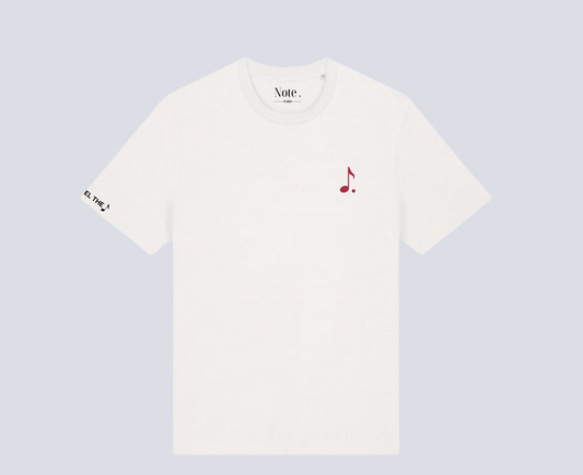 T-shirt blanc unisexe – Logo Note en velours bordeaux
